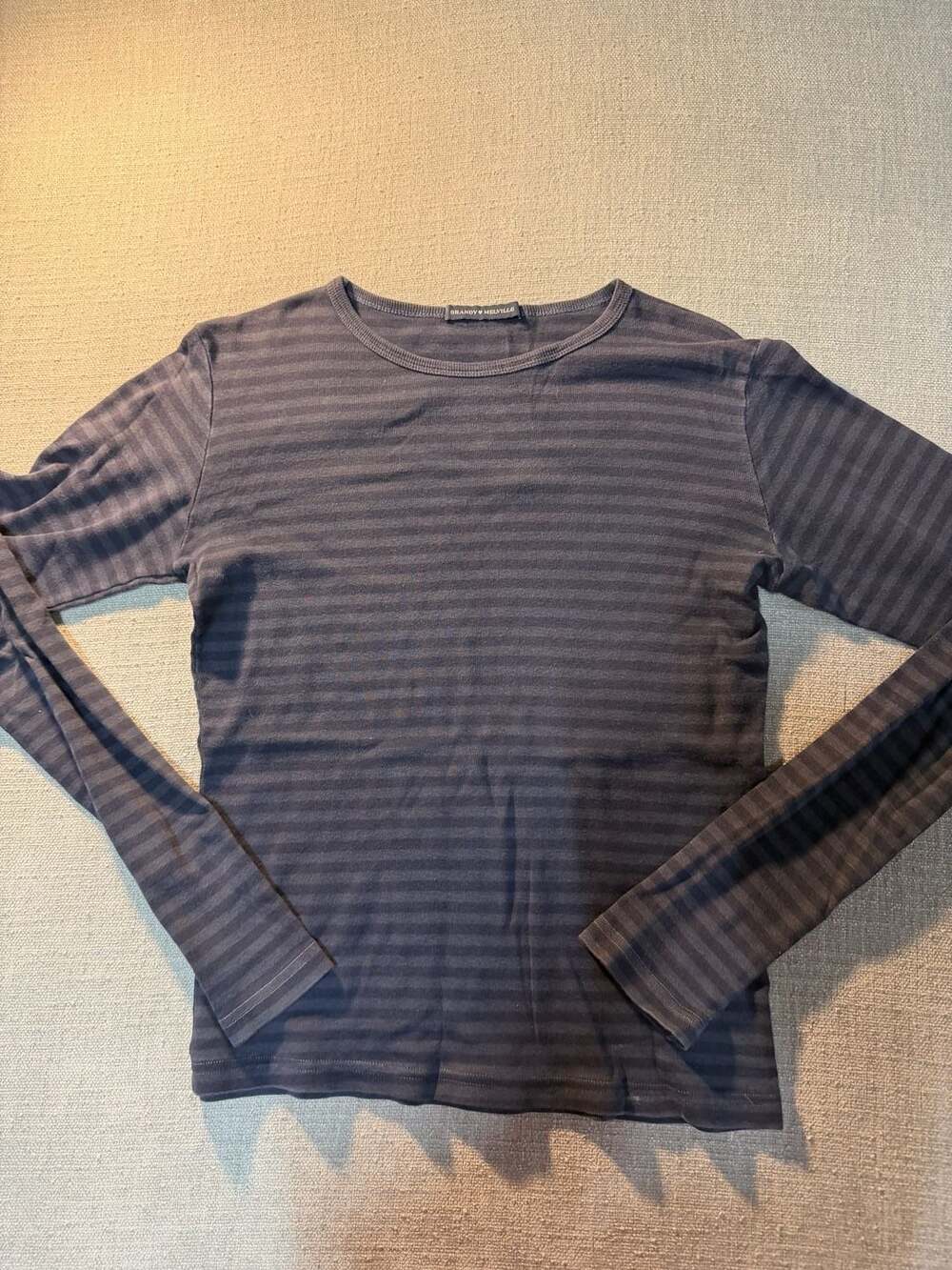Brandy Melville Leah Striped Top Size 16 Grey Blue Long Sleeve
